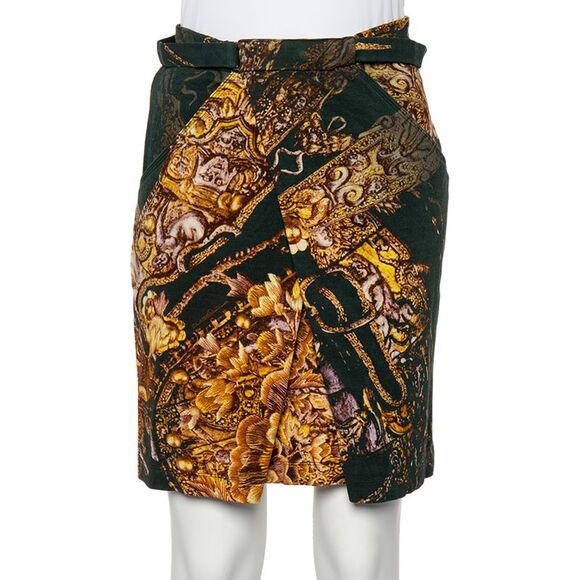 Class by Roberto Cavalli Green Printed Knit Draped Short Skirt S - Picture 1 of 4